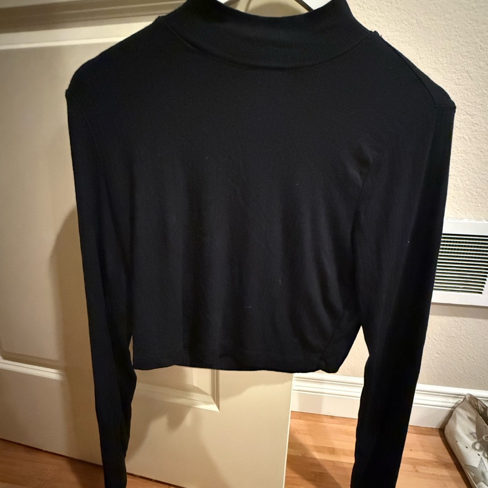 Sunday Best Black Long Sleeve Crop Top with Mock Neck